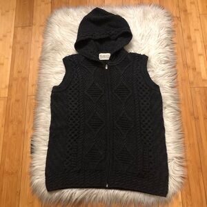 Blarney Woollen Mills Ireland Merino Black Hooded Zip Up Knit Sweater Vest M